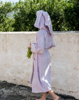 OEKO-TEX® Adult / Teen Bathrobe | Lilac & Neon Yellow Stripe