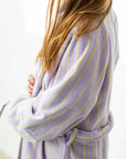 OEKO-TEX® Adult / Teen Bathrobe | Lilac & Neon Yellow Stripe