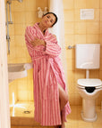 OEKO-TEX® Adult / Teen Bathrobe | Baby Pink & Ski Patrol Red Stripe
