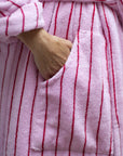 OEKO-TEX® Adult / Teen Bathrobe | Baby Pink & Ski Patrol Red Stripe