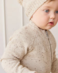 Dean Knit Zip Jacket | Oatmeal Shitake Dot