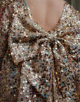 Lila Sequins Bow Dress | Gold Glitter