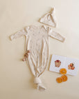 Knotted Baby Gown + Hat Set | Owls