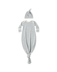 Knotted Baby Gown + Hat Set | Steel Blue Micro Stripe