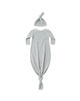 Knotted Baby Gown + Hat Set | Steel Blue Micro Stripe