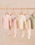 Quincy Mae | Newborn Wrap Top + Footed Pant Set | Pink Blossom