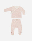 Quincy Mae | Newborn Wrap Top + Footed Pant Set | Pink Blossom