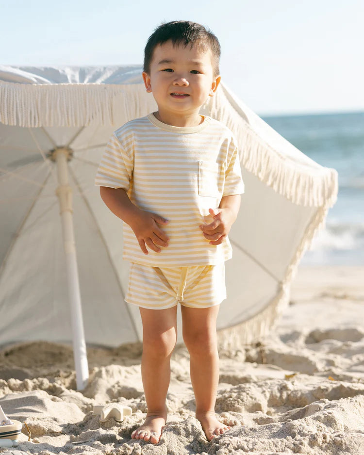 Quincy Mae | Pocket Tee + Short Set | Yellow Stripe