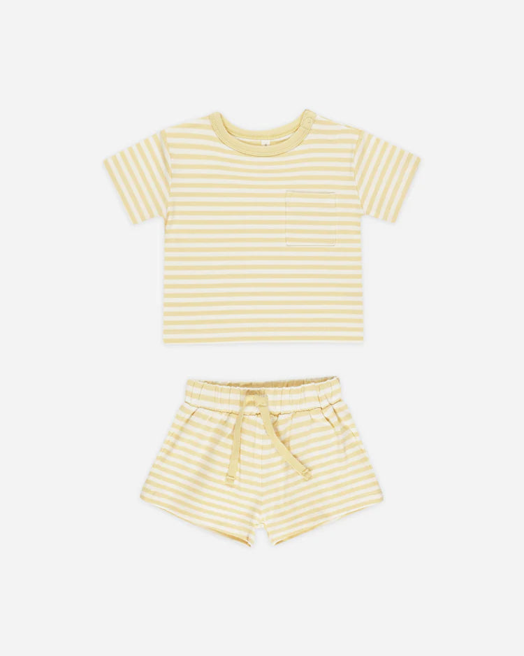 Quincy Mae | Pocket Tee + Short Set | Yellow Stripe