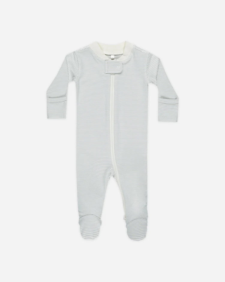 Quincy Mae | Zip Long Sleeve Sleeper Footie | Sky Mirco Stripe