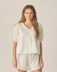 Womens Delilah Pajama Set | Seafoam Railroad Stripe
