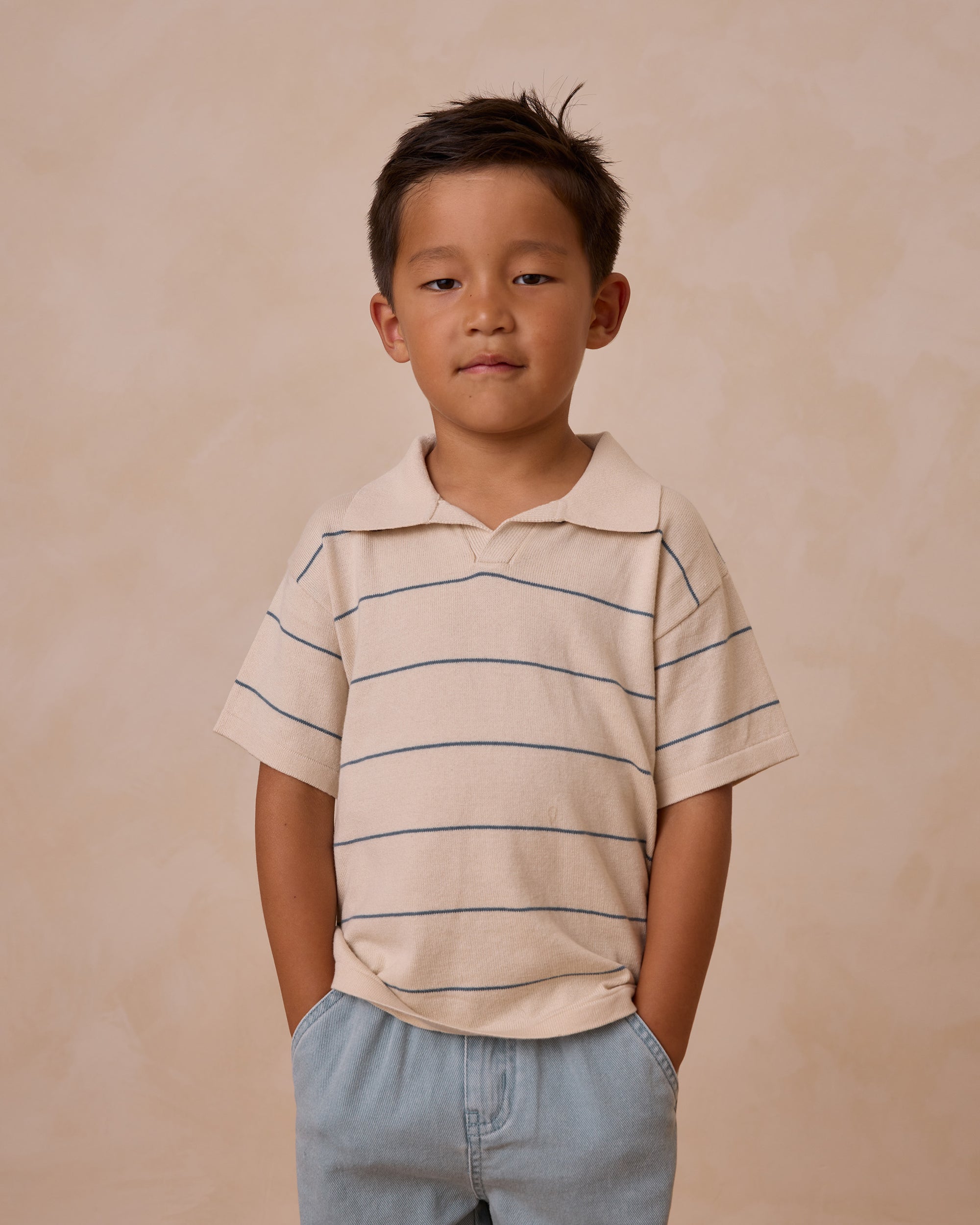 RyleeCru | SS25 D2 | Chandler Knit Polo | Blue Stripe