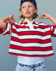 Teen Acacia Polo | Tulip Red & Midnight Stripe