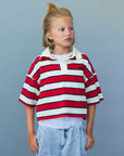 Teen Acacia Polo | Tulip Red & Midnight Stripe