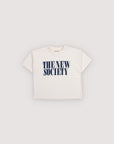 Kids white t-shirt with navy writing The New Society