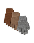Filla Gloves, 3pk | Grey Melange, Brown, Beige