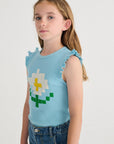 Pixel Daisy Ruffled Top