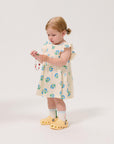 Pixel Flowers All Over Ruffled Dress