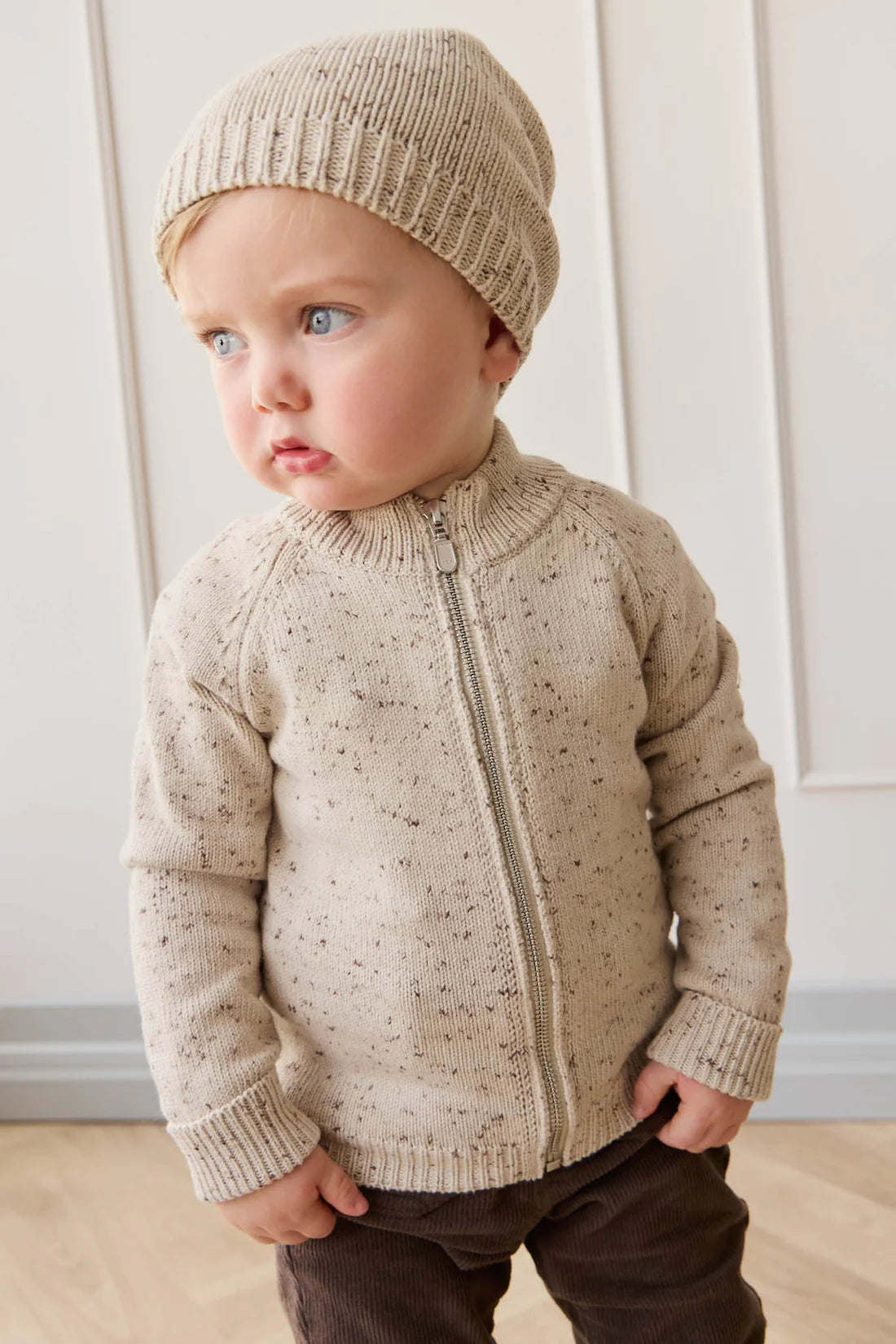 Dean Knit Zip Jacket | Oatmeal Shitake Dot 