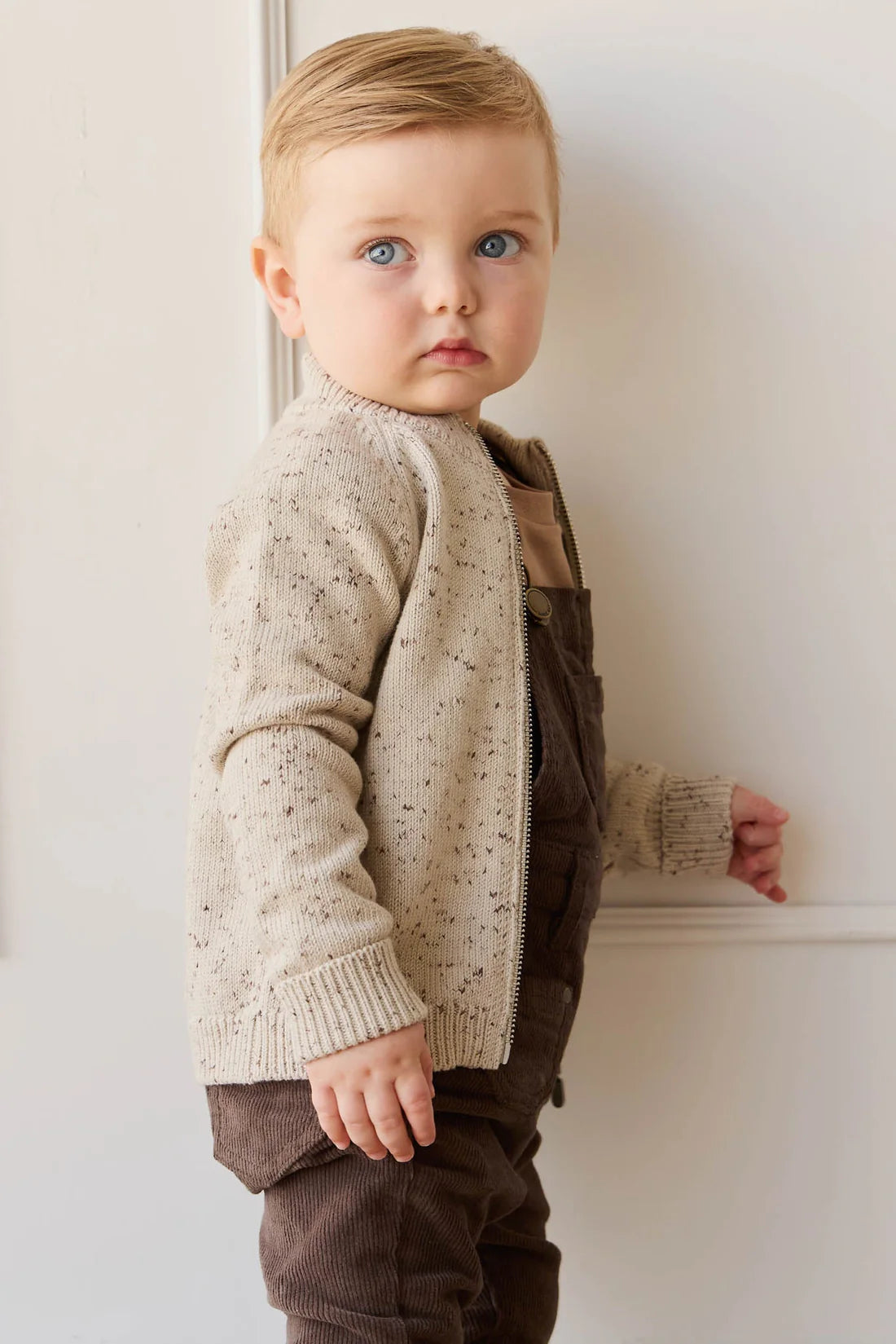 Dean Knit Zip Jacket | Oatmeal Shitake Dot 