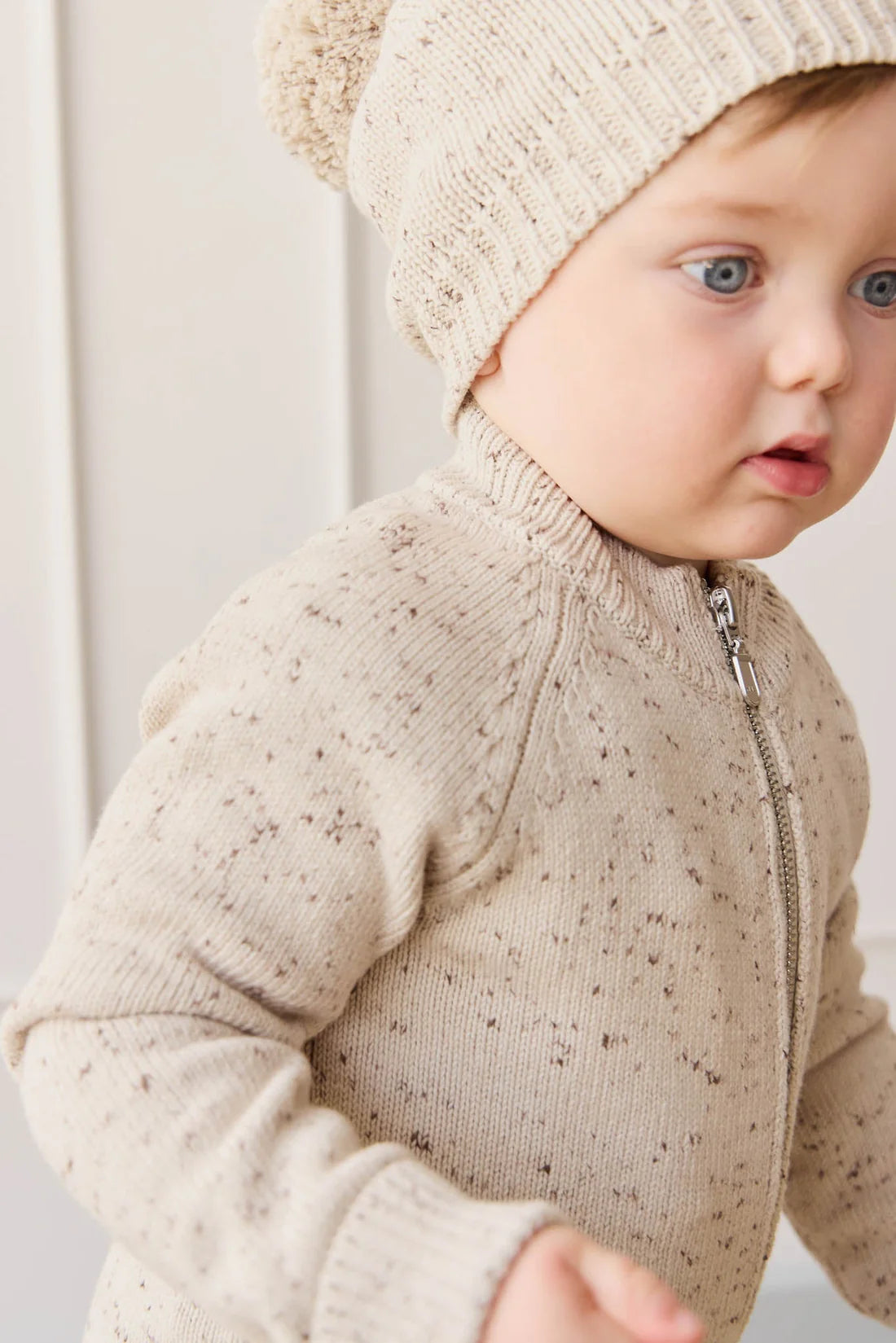 Dean Knit Zip Jacket | Oatmeal Shitake Dot 