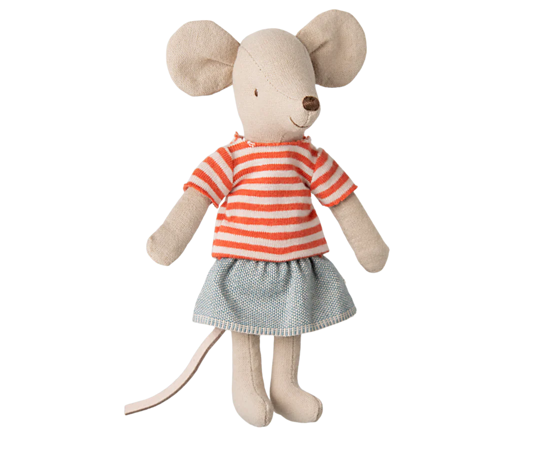 Stuffed mouse toy wearing a striped shirt and skirt - Sister Mouse - Big Sister