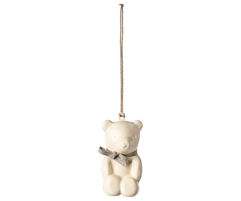 Metal Ornament | Teddy Bear, Offwhite/Blue