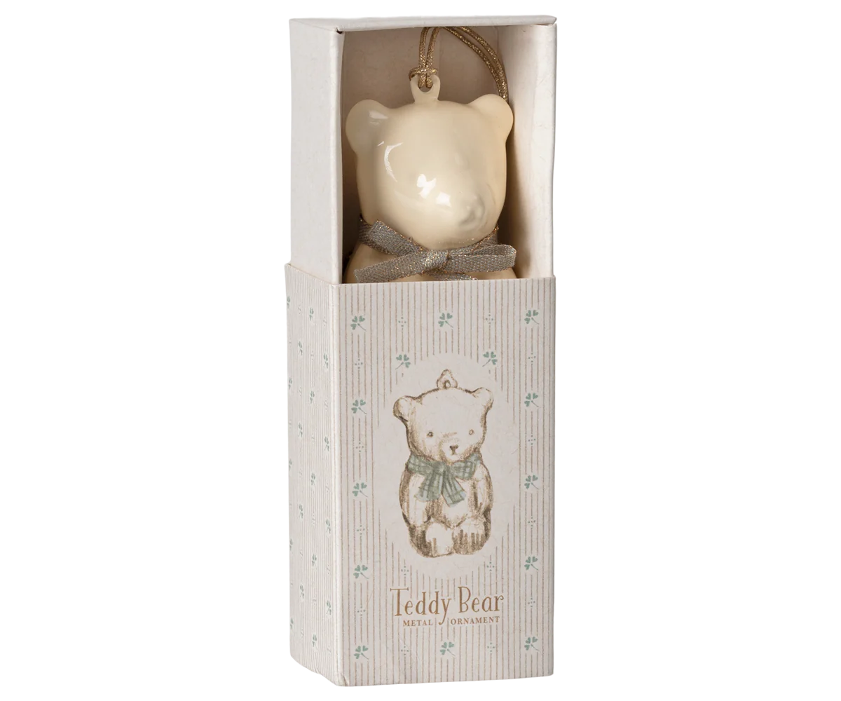 Metal Ornament | Teddy Bear, Offwhite/Blue