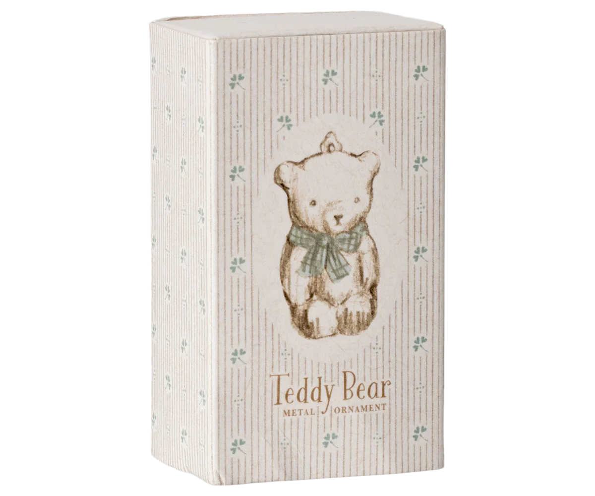 Metal Ornament | Teddy Bear, Offwhite/Blue