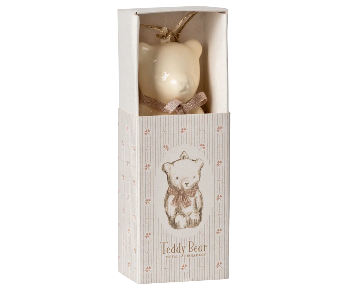 Metal Ornament | Teddy Bear, Offwhite/Rose