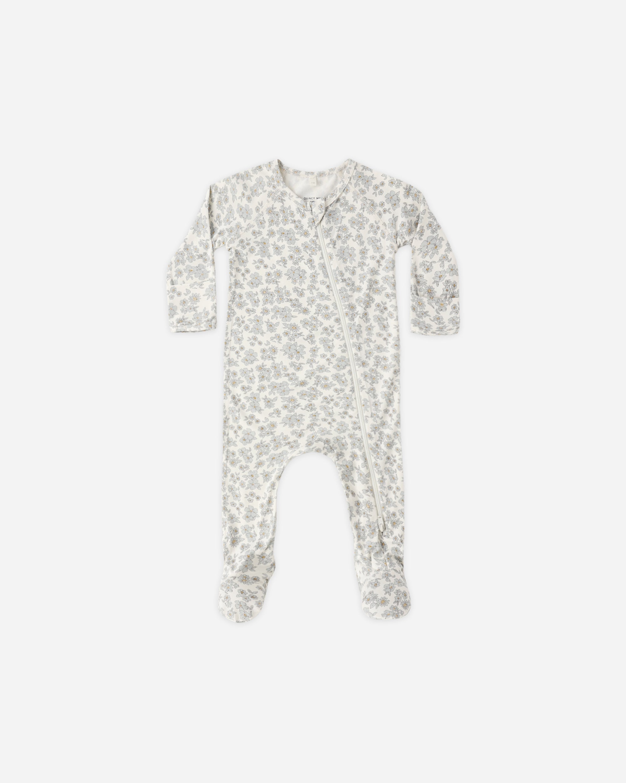 Bamboo Zip Footie | Blue Floral