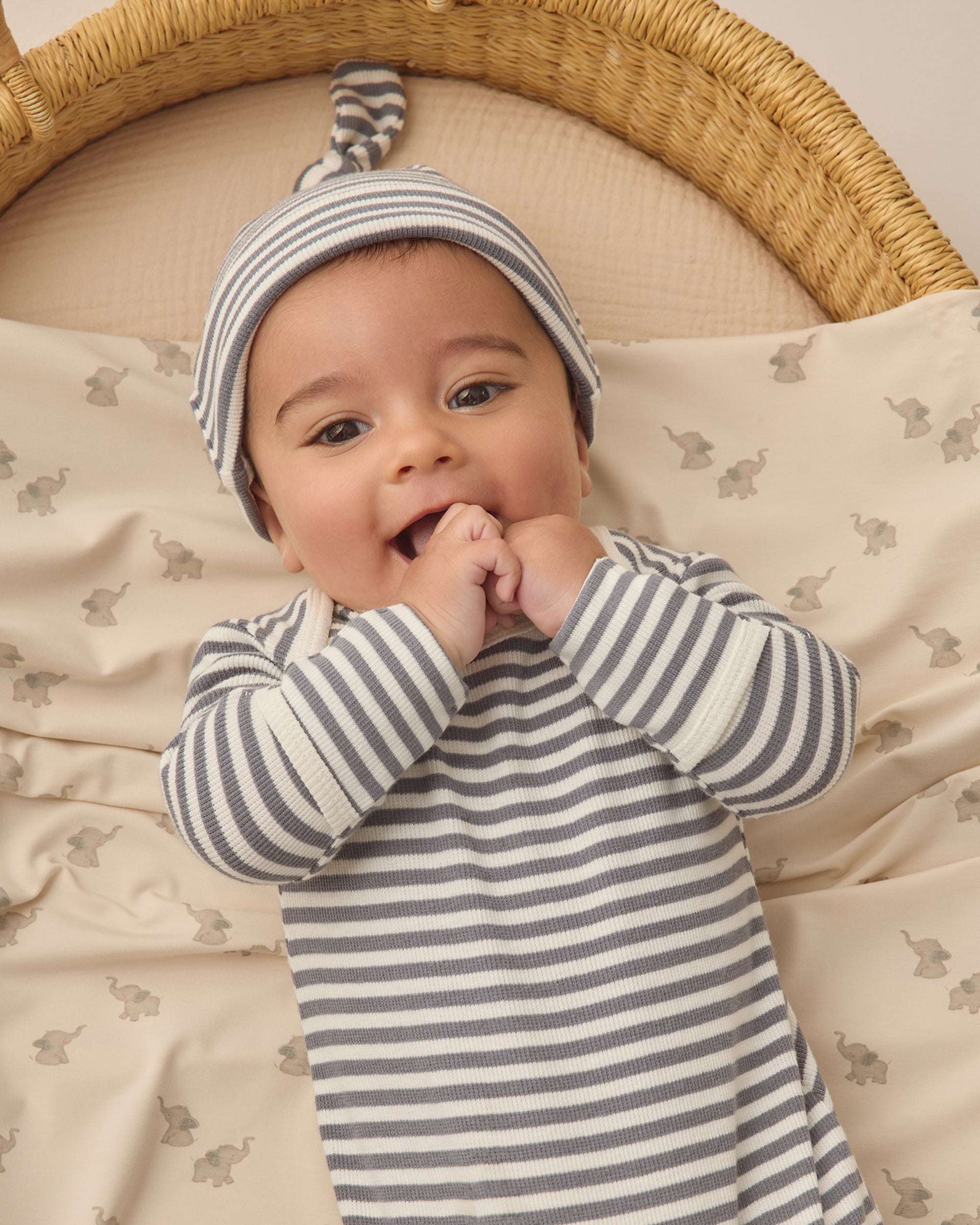 Knotted Baby Gown + Hat Set | Ocean Stripe