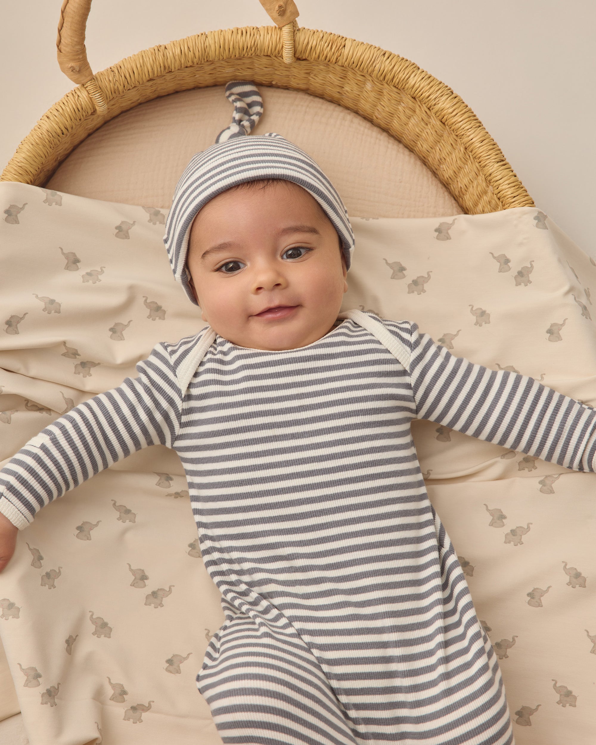 Knotted Baby Gown + Hat Set | Ocean Stripe