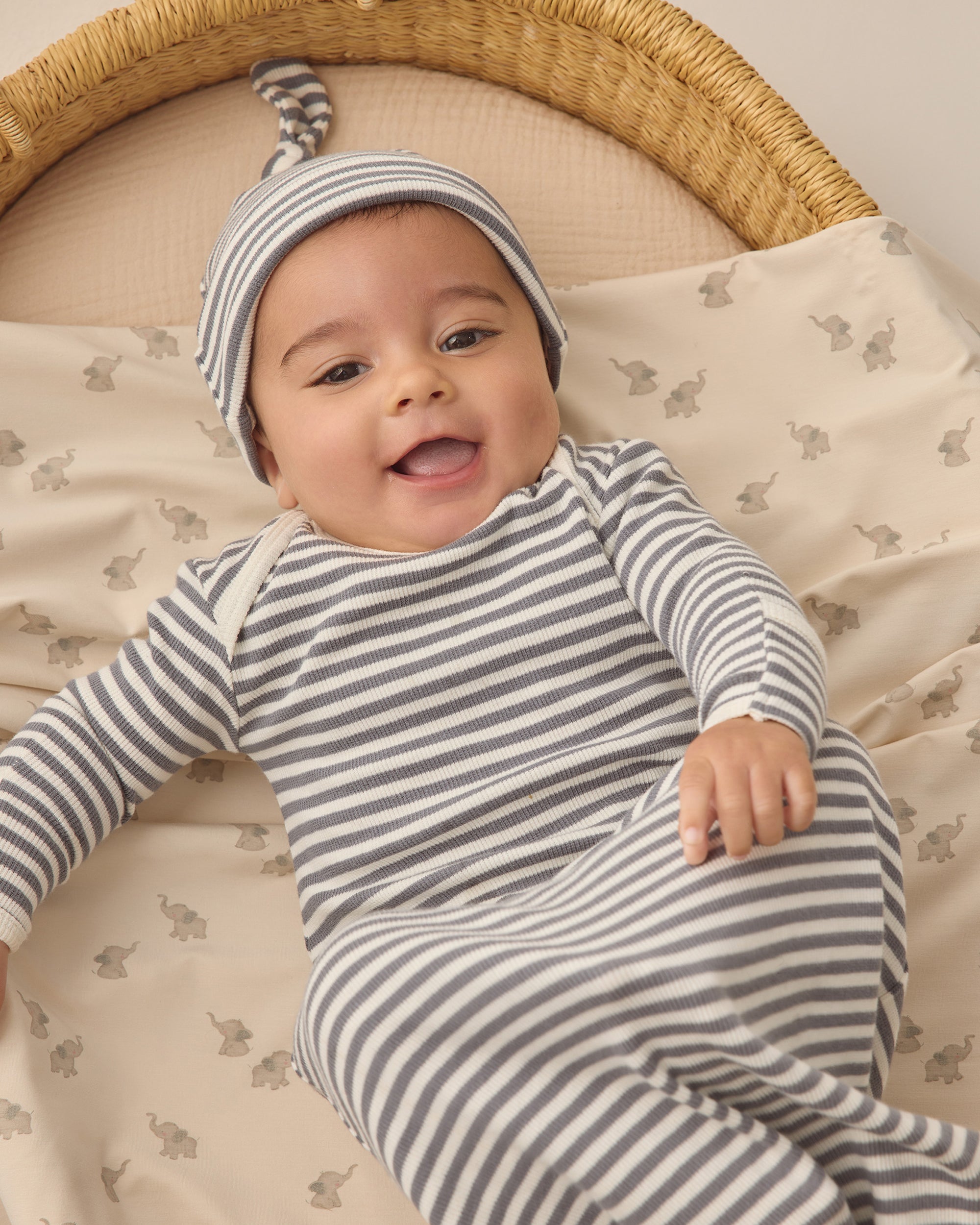 Knotted Baby Gown + Hat Set | Ocean Stripe