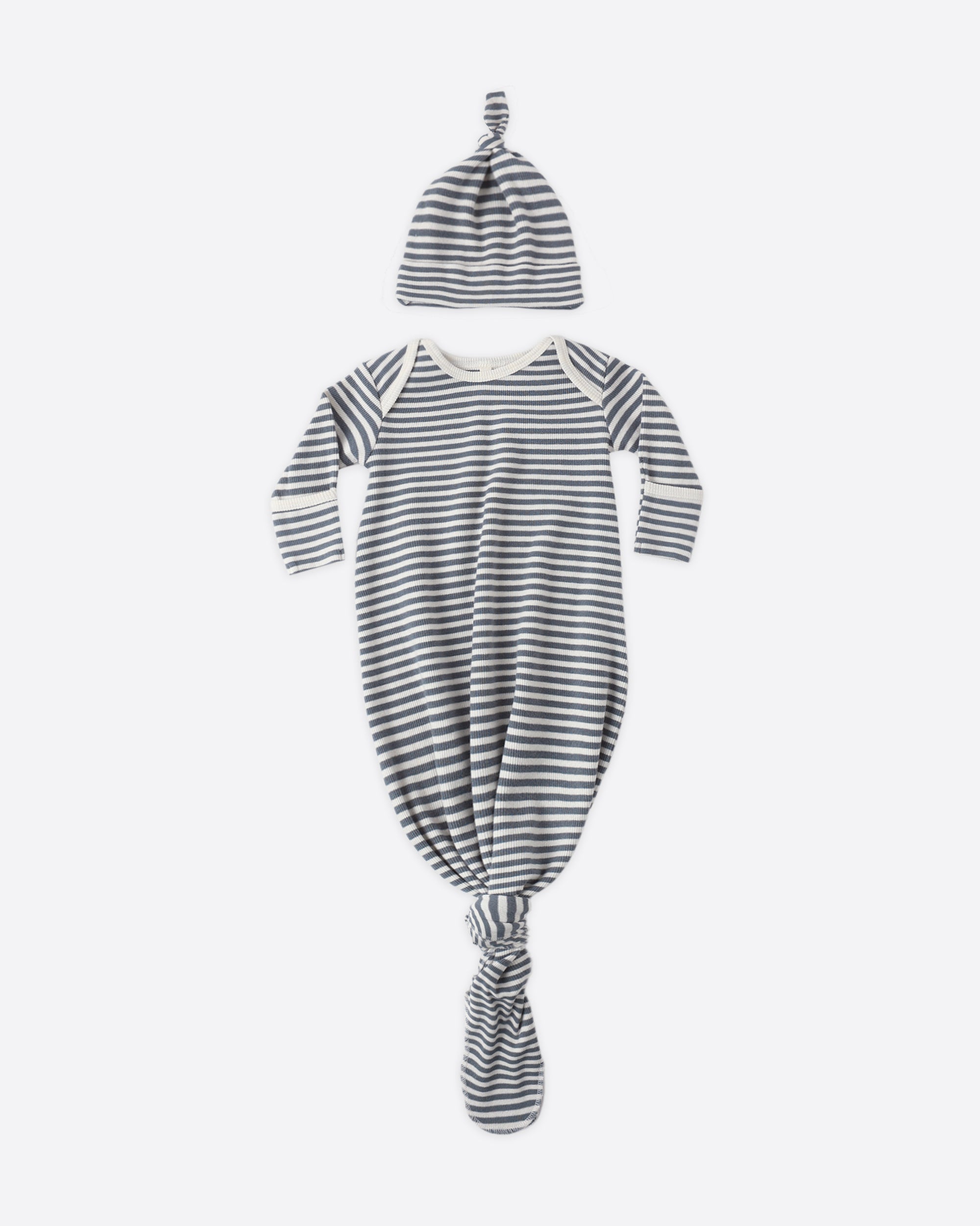 Knotted Baby Gown + Hat Set | Ocean Stripe