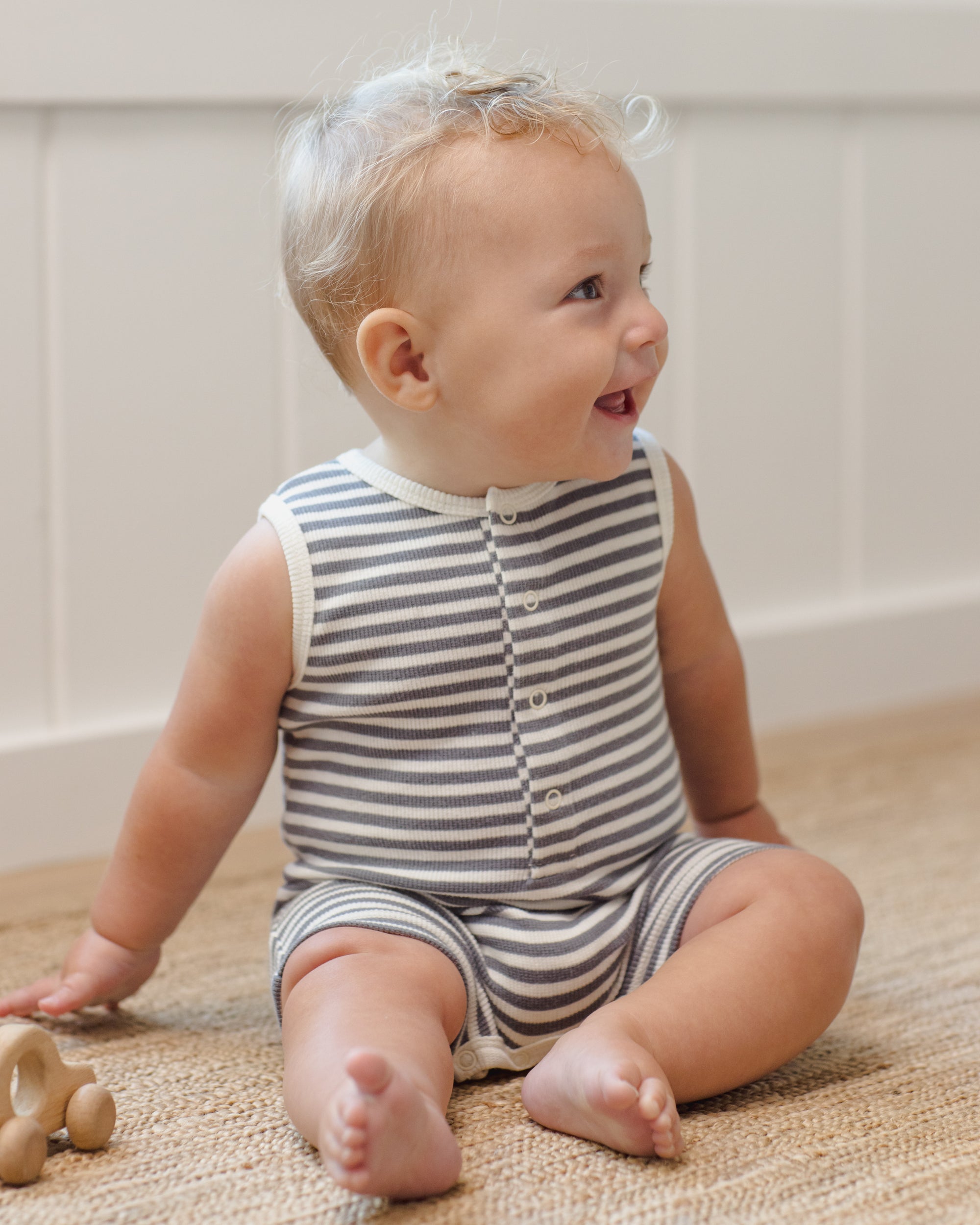 Ribbed Henley Romper | Ocean Stripe