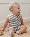 Ribbed Henley Romper | Ocean Stripe