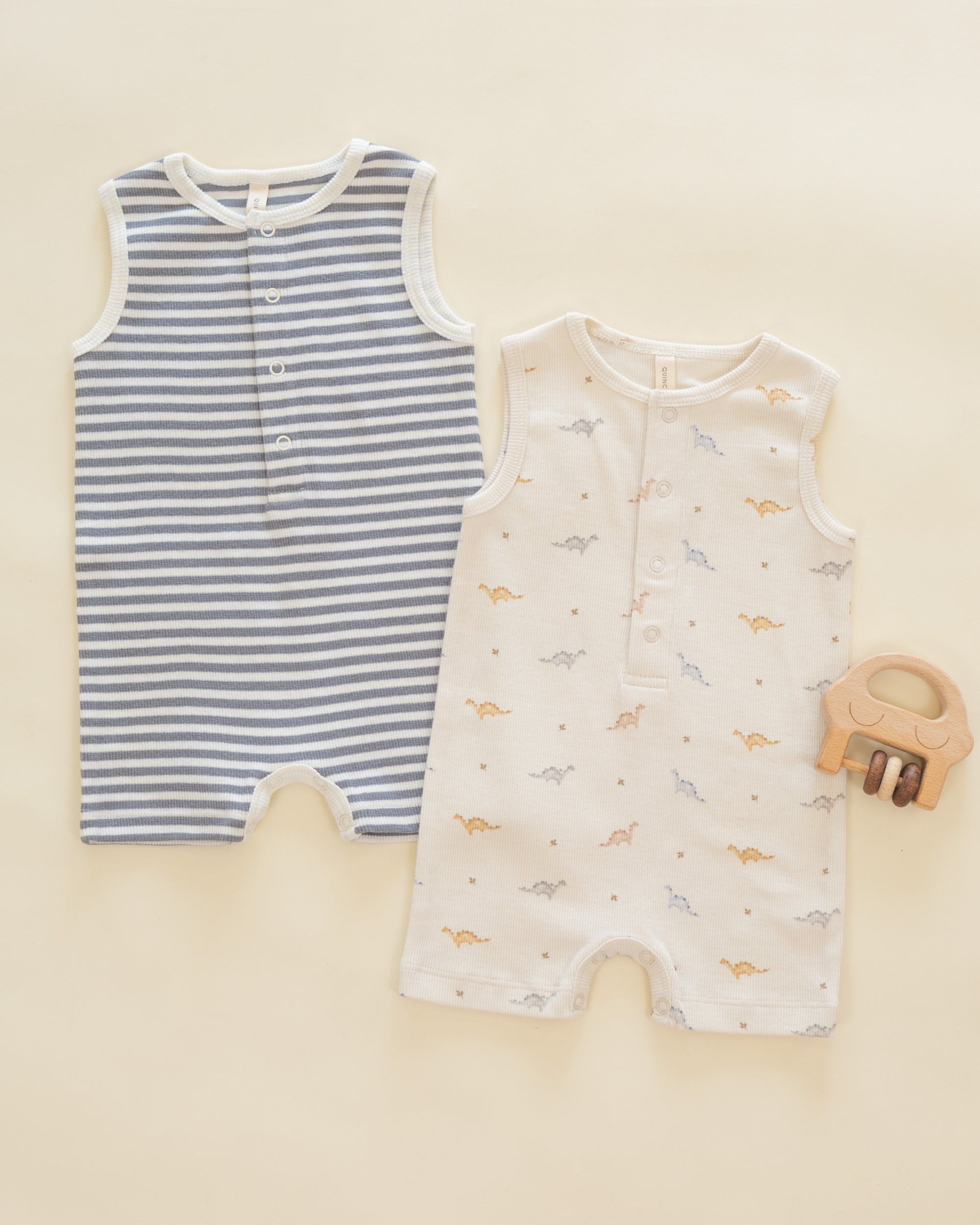 Ribbed Henley Romper | Ocean Stripe