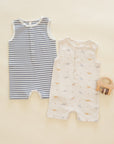 Ribbed Henley Romper | Ocean Stripe