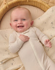 Zip Longsleeve Sleeper Footie | Oat Microstripe