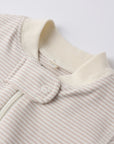 Zip Longsleeve Sleeper Footie | Oat Microstripe