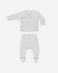 Newborn Wrap Top + Footed Pant Set | Sky Micro Stripe