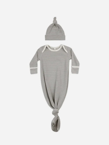 Knotted Baby Gown + Hat Set || Lagoon Micro Stripe