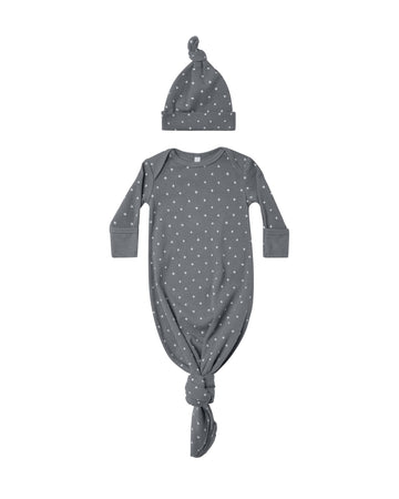 Knotted Baby Gown + Hat | Navy Criss Cross