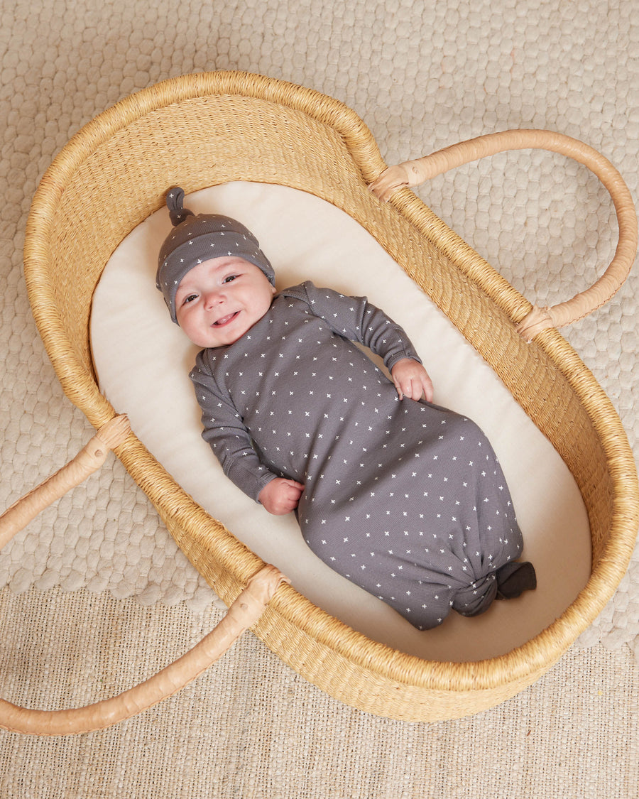 Knotted Baby Gown + Hat | Navy Criss Cross