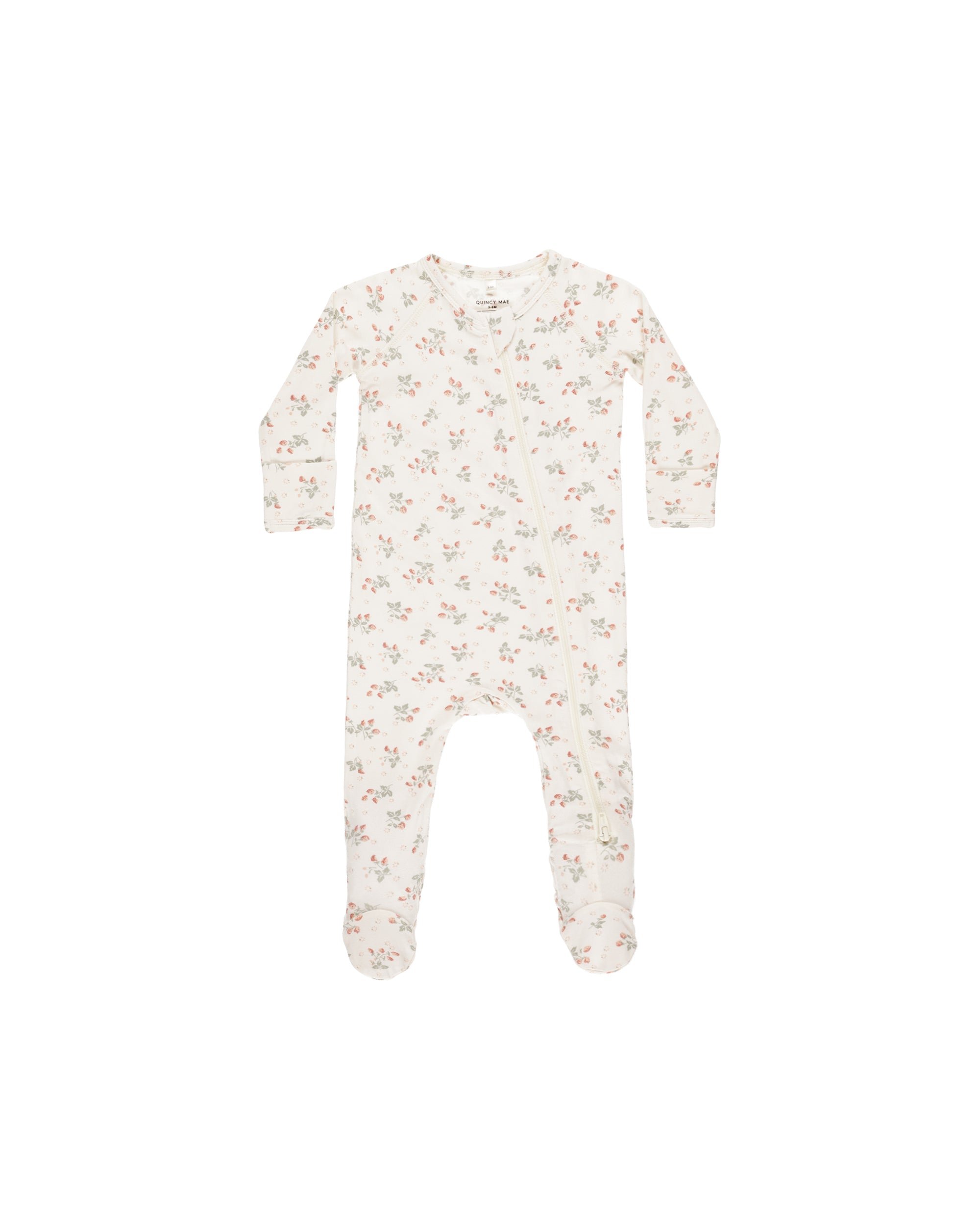 QM | SS25 D2 | Bamboo Zip Footie | Strawberries 
