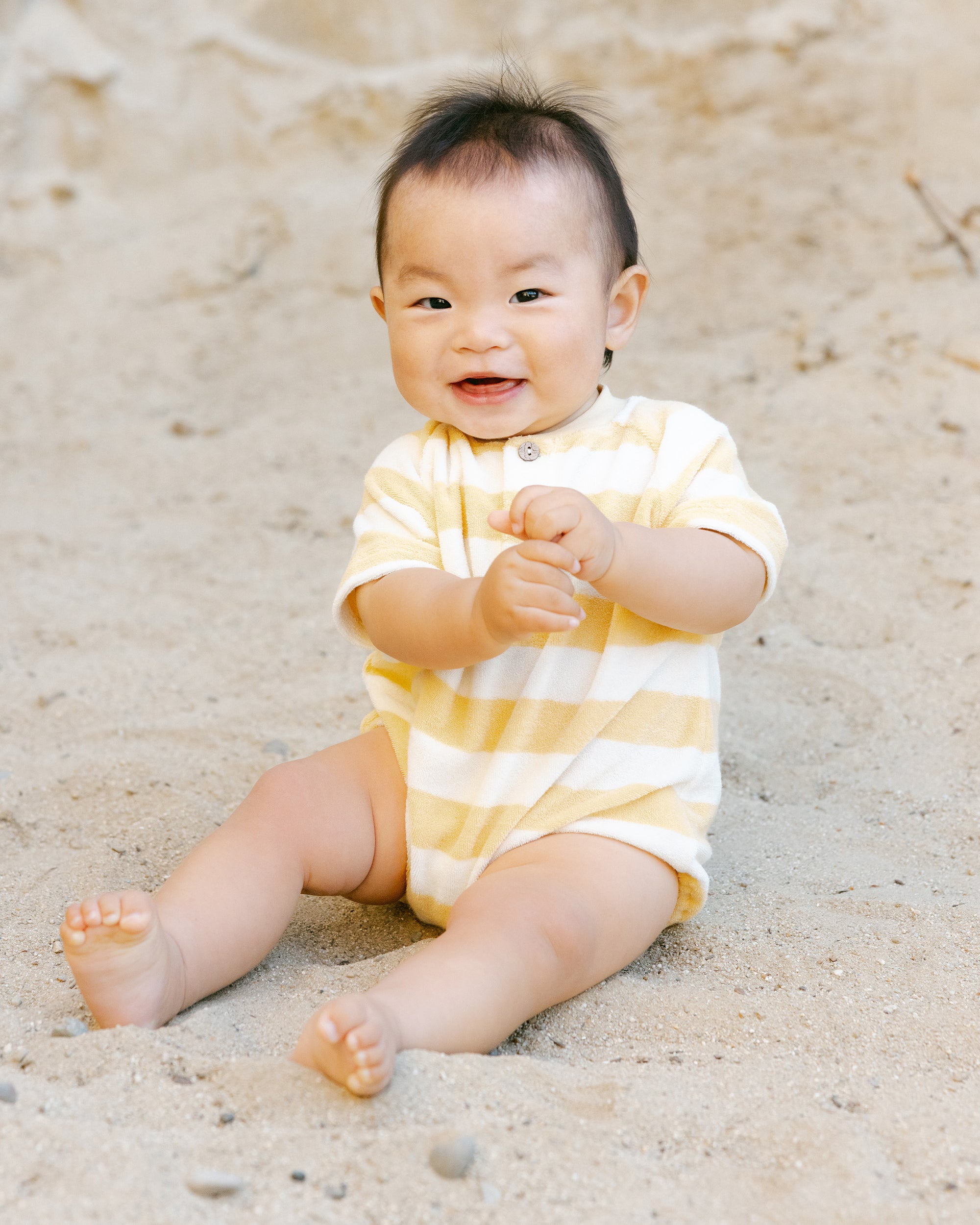 QM | SS25 D2 | Terry Henley Romper | Yellow Stripe 