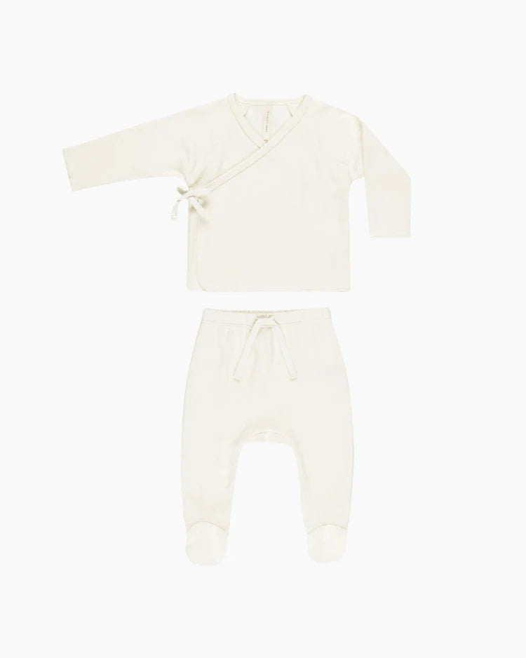 Quincy Mae | Newborn Wrap Top + Footed Pant Set | Ivory 