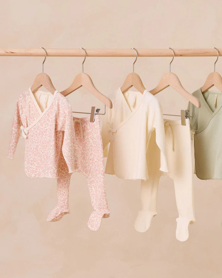 Quincy Mae | Newborn Wrap Top + Footed Pant Set | Pink Blossom 