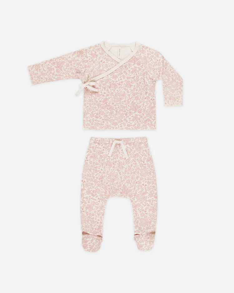 Quincy Mae | Newborn Wrap Top + Footed Pant Set | Pink Blossom 